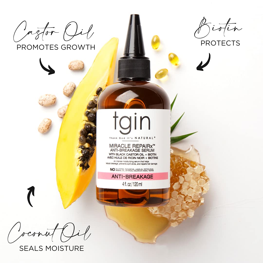 tgin Miracle RepaiRx Anti-Breakage Serum Daily Moisturizer, for Curly, Coily and Wavy Hair, Nourishes and Moisturizes Dry Hair and Scalp, 4 oz