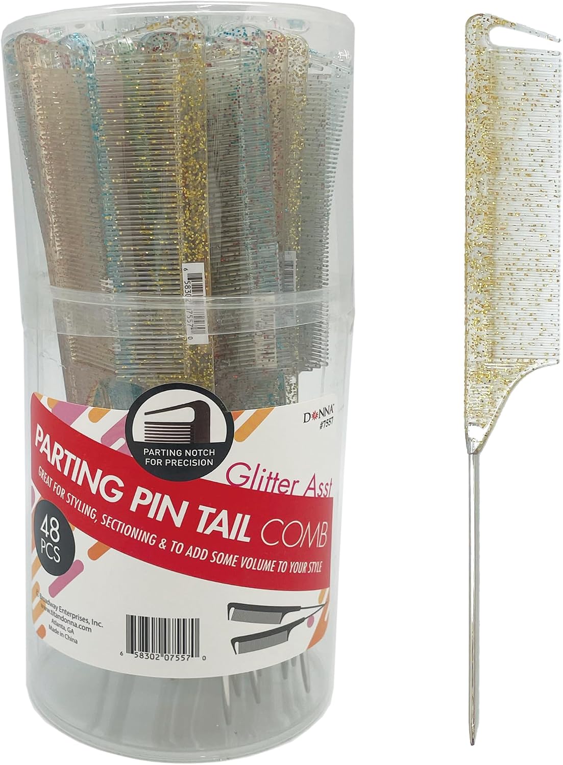 DONNA Parting Pin Tail Comb, Glitter Assorted