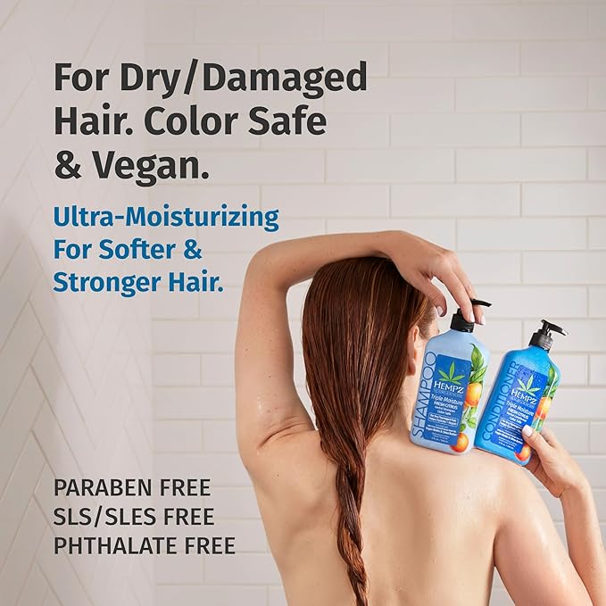 HEMPZ Peach & Grapefruit Triple Moisture Herbal Hair Conditioner - Moisturizing Gentle Conditioner to Nourish and Hydrate Hair - 17 Fl OZ