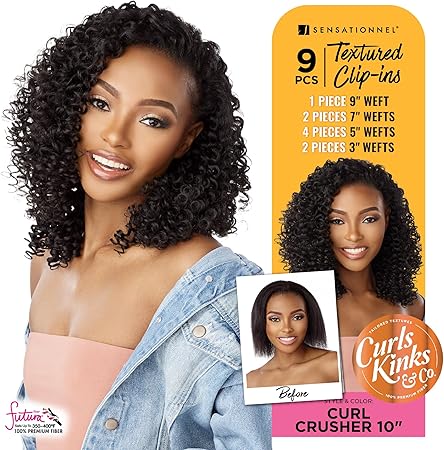 Sensationnel  clip in - curl crusher 10inch textured clip in 9 piece pack