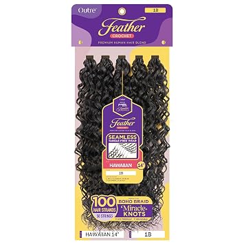Outre Purple Pack Brazilian Premium Human Hair Blend Feather Crochet Braid - Hawaiian 14"
