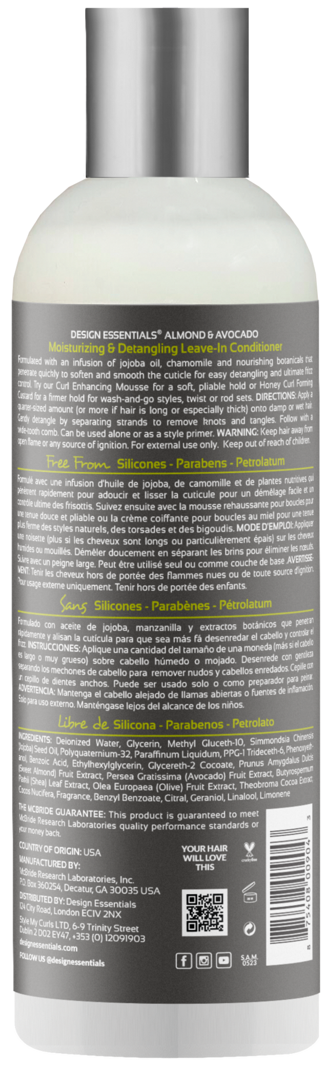 DESIGN ESSENTIALS Almond & Avocado Detangling Leave-In Conditioner