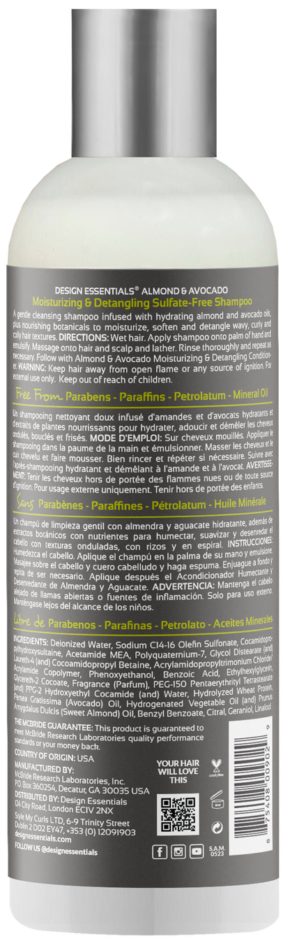 DESIGN ESSENTIALS Almond & Avocado Moisturizing & Detangling Sulfate-Free Shampoo