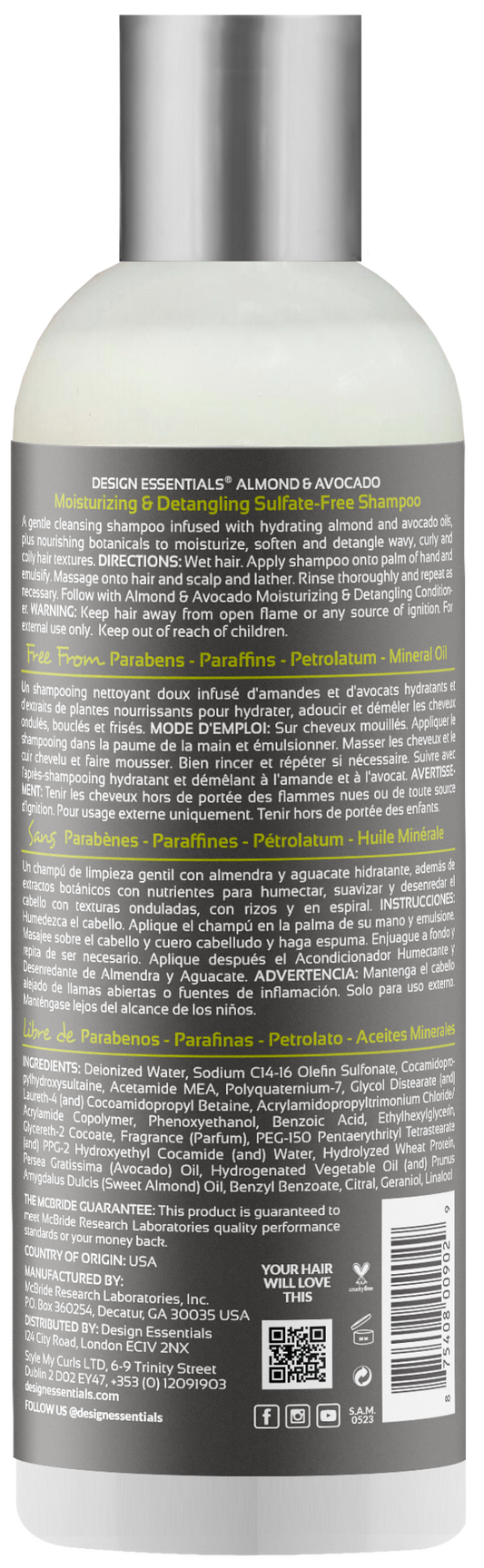 DESIGN ESSENTIALS Almond & Avocado Moisturizing & Detangling Sulfate-Free Shampoo