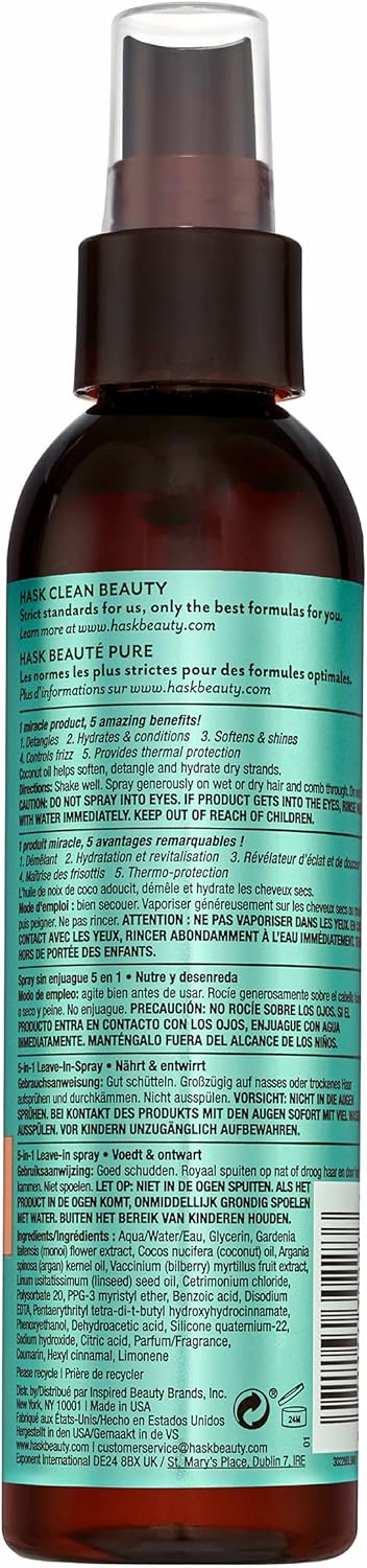 HASK monoi coconut oil 5 in 1 leave-in spray  175mL 6 oz