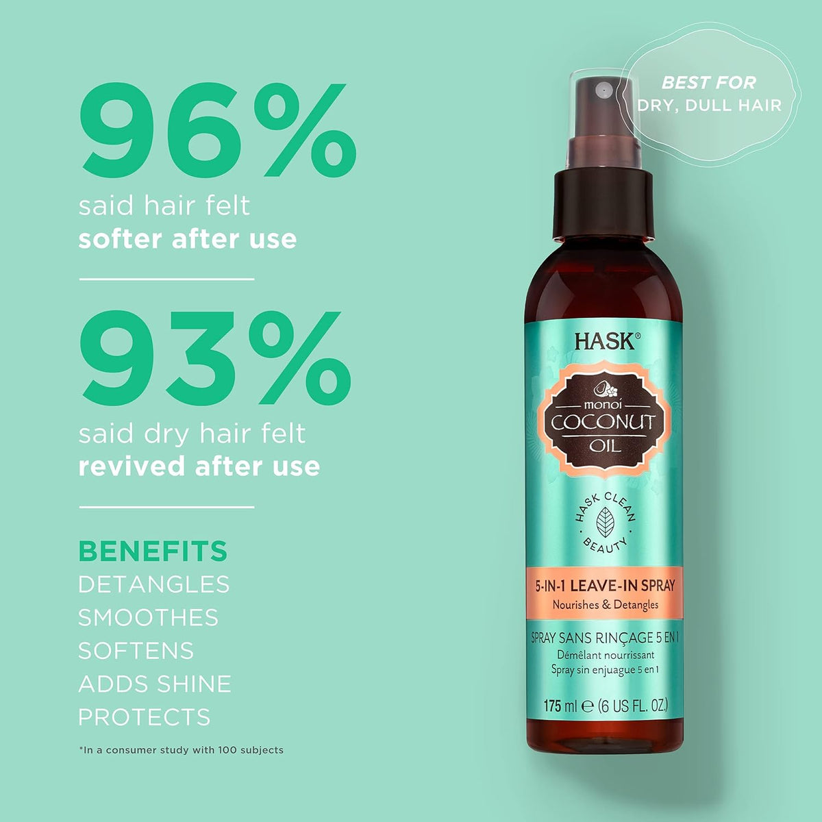 HASK monoi coconut oil 5 in 1 leave-in spray  175mL 6 oz