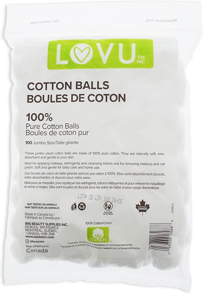 LOVU  Jumbo 100% pure cotton balls. 100pcs