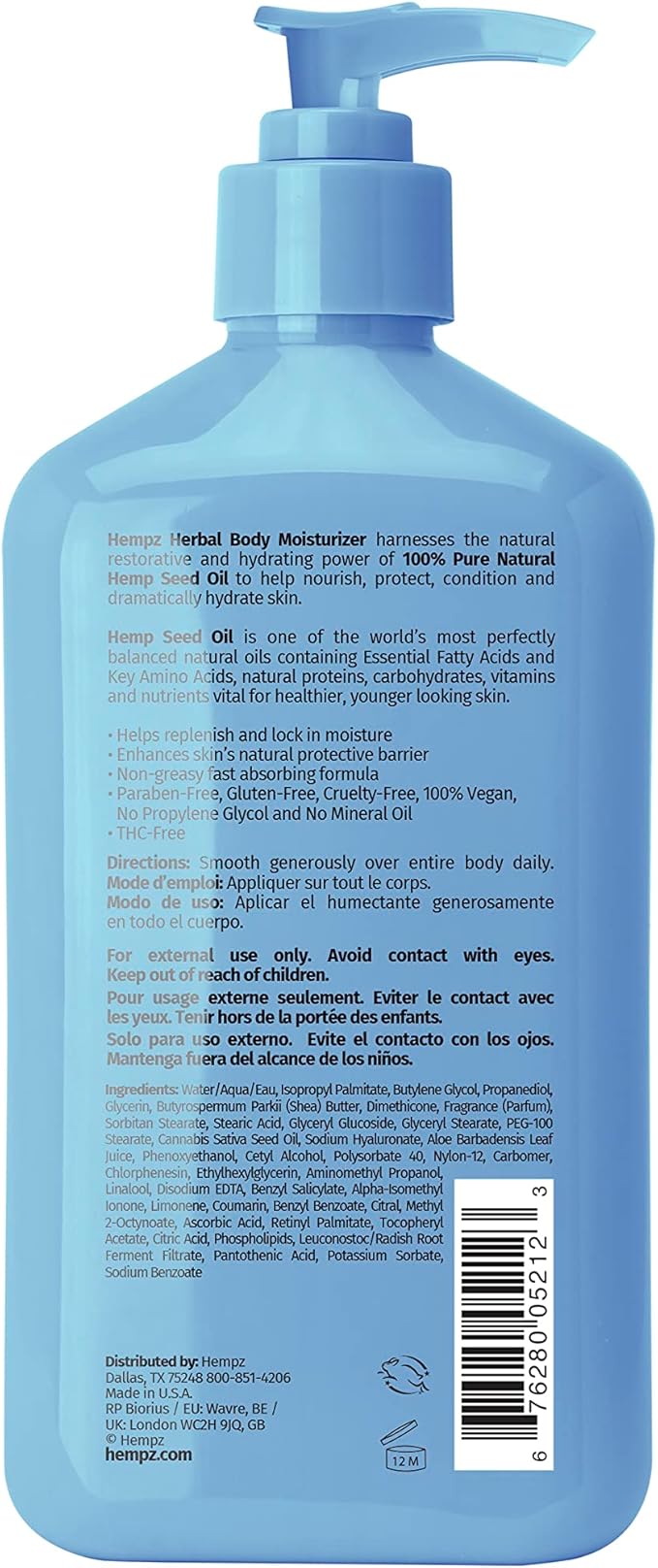 HEMPZ Body Lotion - Ocean Breeze  Daily Moisturizing Cream Body with Hemp Seed Oil - 17 Fl Oz