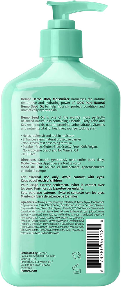 HEMPZ Body Lotion - Cucumber & Aloe Herbal Daily Moisturizing Cream 500ml