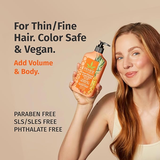 HEMPZ Biotin Shampoo - Sweet Pineapple & Honey Melon - For Thin/Fine Hair Growth & Strengthening of Dry, Damaged and Color Treated Hair, Hydrating, Softening, Moisturizing - 17 Fl OZ