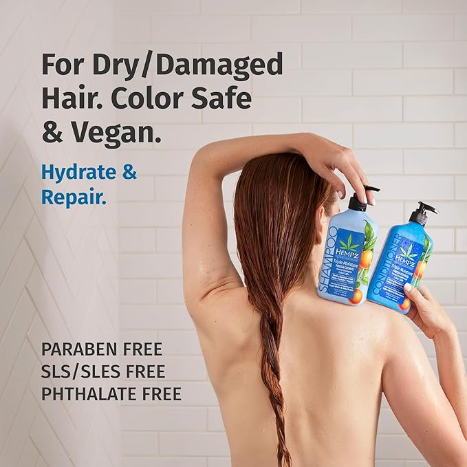 HEMPZ Peach & Grapefruit Triple Moisture Herbal Hair Shampoo - Moisturizing Gentle Shampoo to Nourish and Hydrate Hair - 17 Fl OZ