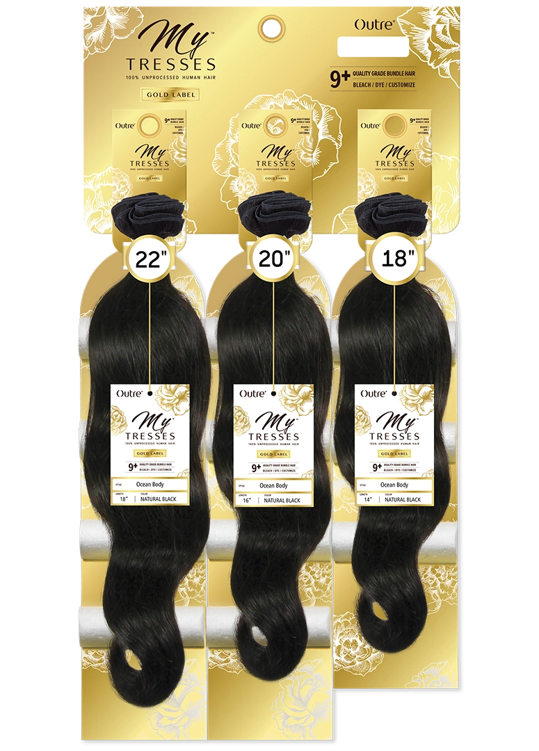 Outre My Tresses 100% Unprocessed Human Hair Gold Label Triple Bundle Pack NATURAL BODY 18" 20" 22"
