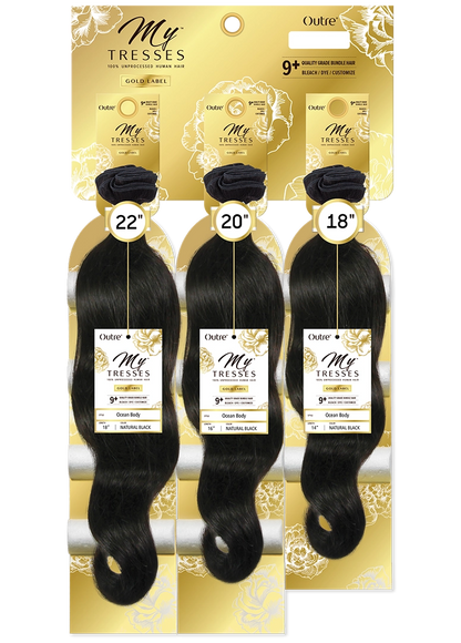 Outre My Tresses 100% Unprocessed Human Hair Gold Label Triple Bundle Pack NATURAL BODY 18" 20" 22"