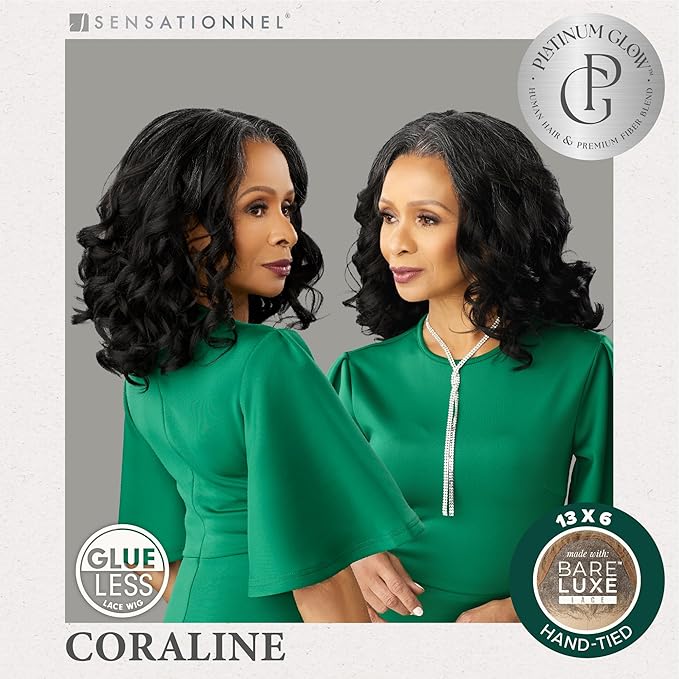 Sensationnel Platinum Glow 13X6 Wig - Coraline Lacefrontal Glueless HH blend Preplucked Hairline
