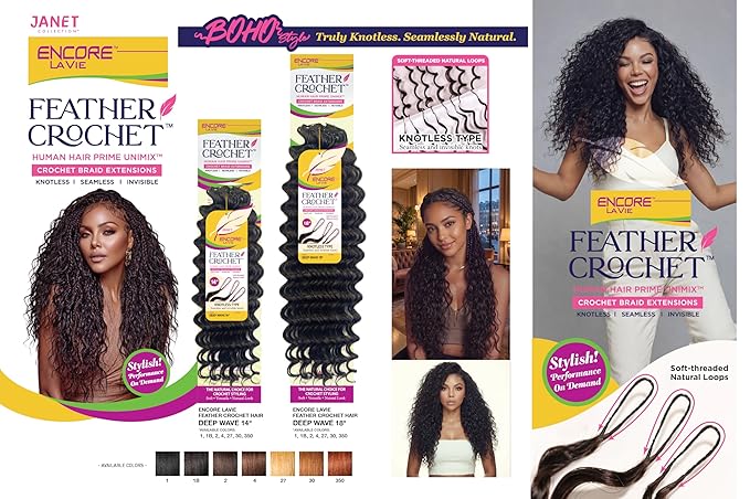 Janet  H Hair Blend Feather Crochet Braids Encore La Vie Deep wave 18"