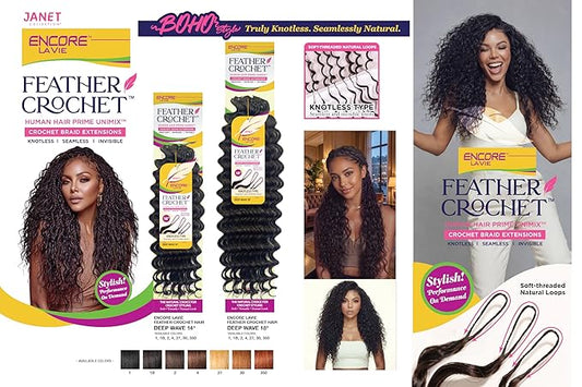 Janet  H Hair Blend Feather Crochet Braids Encore La Vie Deep wave 18"