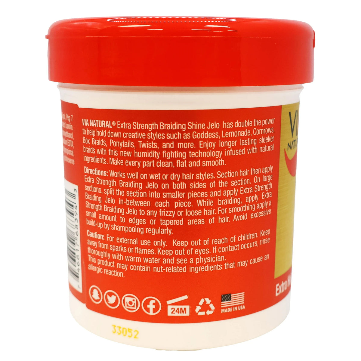 Via Natural Braiding Shine Jelo, Extra Strength, 16 Oz.